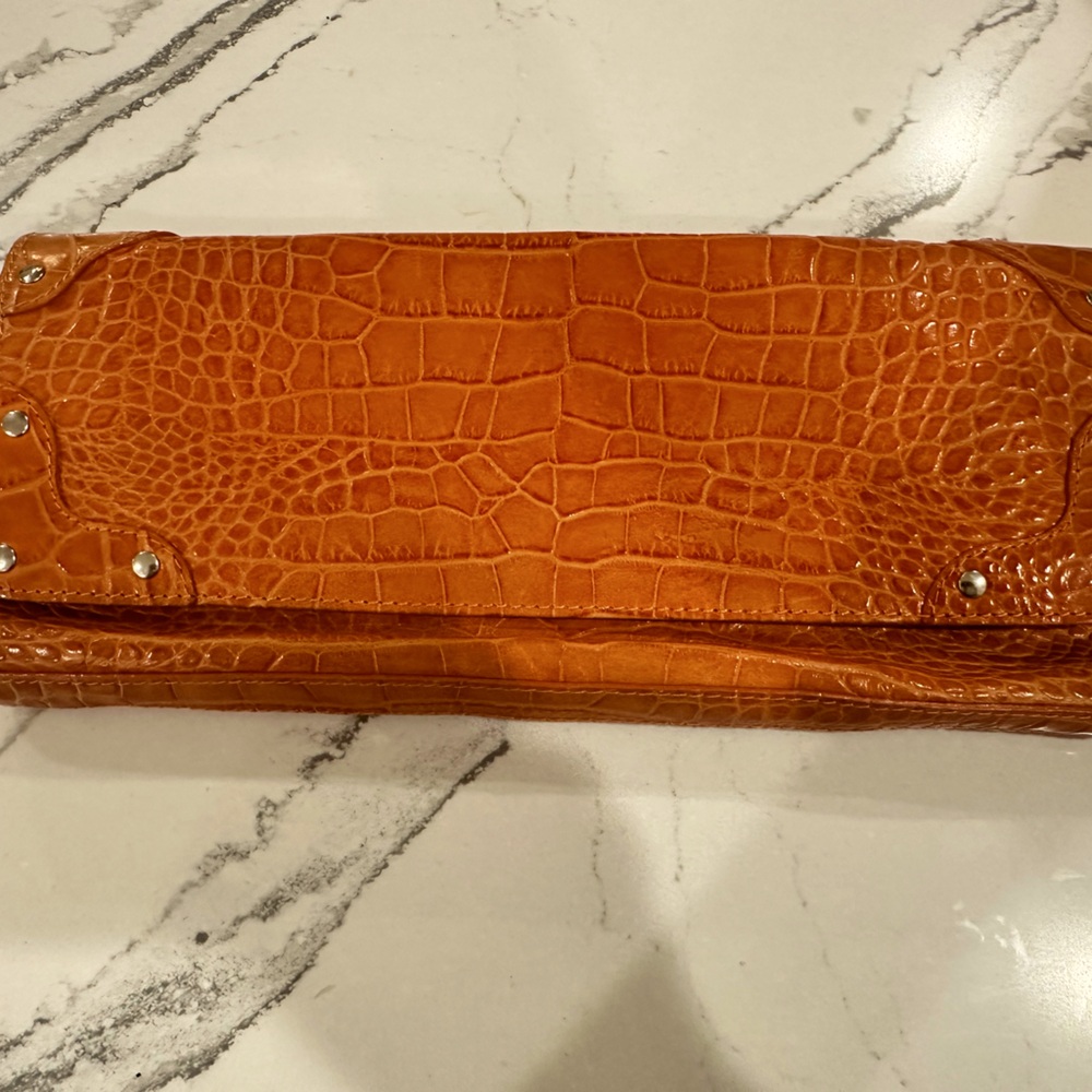 Orange leather clutch / wristlet purse - Claudia